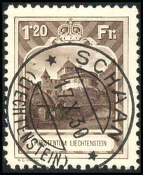 1930, 1.20 Fr. Burg Vaduz, Linienzähnung 10 ½, sauberer Vollstempel ...