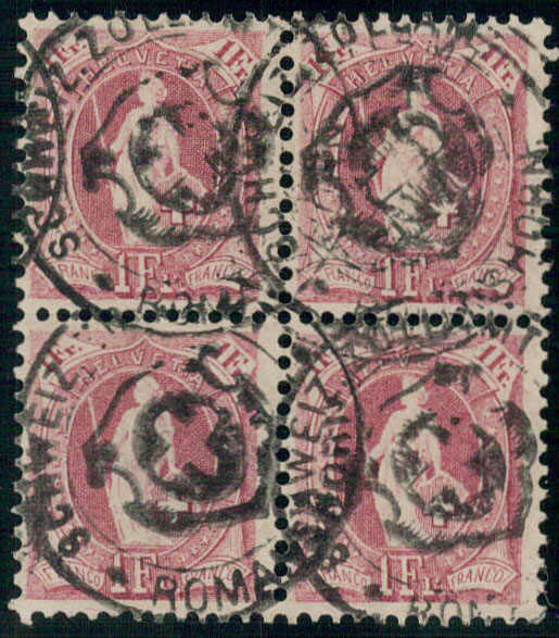 1 Fr., lila, vorschriftsmässig gestempelt, Zollstempel vonROMANSHORN ...