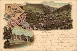 Gruss aus Langenbruck, 2 Karten, die eine Totalansicht u. Kurhaus, ...