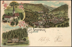 Gruss aus Langenbruck, 2 Karten, die eine Totalansicht u. Kurhaus, ...