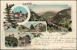 Gruss aus Waldenburg, Thor, Bahnhof, BahnhofsRestauration, Ruine ...