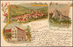 Gruss aus Reigoldswil, Reifenstein, Gasthaus z. Sonne. 1899 ...