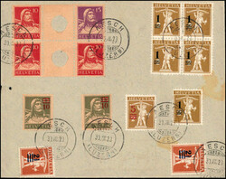 10 + 15 Rp. rot und violett, Tellbrustbilder, sowie 10 + 10 Rp. rot, ...