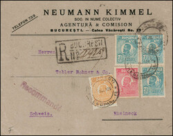 1926/1927, eine 15 Lei-Frankatur und ein eingeschriebene 75 ½- ...