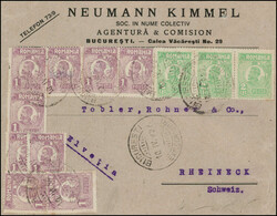 1926/1927, eine 15 Lei-Frankatur und ein eingeschriebene 75 ½- ...