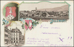 DELEMONT, schöne farbige Litho-AK, Panorama Ansicht der Stadt und ...
