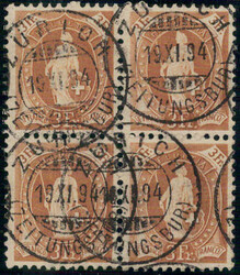 3 Fr., olivbraun, vorschriftsmässig gestempelt ZÜRICH 19.XI.94 ...