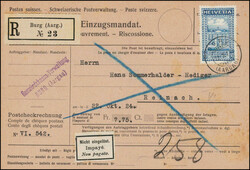 30 Rp.-Frankatur, 30 Rp. UPU 1924, sauberer Stempel BURG (AARAU) 22.X ...