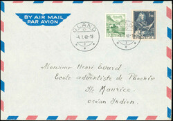 .1.60 Fr.-Frankatur, auf Flugbrief nach MAURITIUS von 1947, dazu ein ...