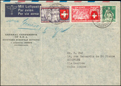 .1.60 Fr.-Frankatur, auf Flugbrief nach MAURITIUS von 1947, dazu ein ...