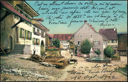 WENSLINGEN, farbige Foto-AK mit dem Dorfbrunnen und das Dorfzentrum, ...