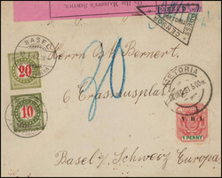 30 Rp.-Frankatur, sauberer Stempel BASEL 10.I.02, auf zensuriertem ...