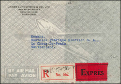 1946, schöne Buntfrankatur auf R-Express-Flugbrief in die Schweiz ...