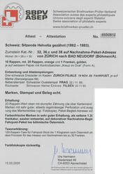 1.30 Fr.-Frankatur, 20 Rp. orange (kurze Zähne, da über Kartenrand ...