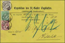 42 Rp.-Misch-Frankatur, 25 Rp. Sitzende Helvetia, 5 Rp. und 12 Rp. ...