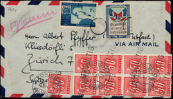 1947, Flugpostbrief, eine Marke abgefallen, 4.30 Fr.-Nachporto Ziffer ...