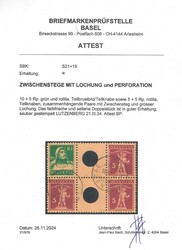 10 + 5 Rp. grün und rotlila, Tellbrustbild/Tellknabe sowie 5 + 5 Rp. ...