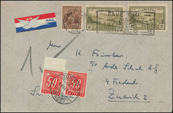 1947, 2 Briefe, davon einer mit Flugpost, in die Schweiz adressiert, ...