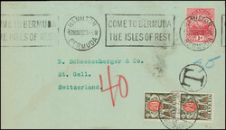 1d .-Frankatur, Stempel HAMILTON 17NOV32, nachtaxiert mit 40 Rp., 2x ...