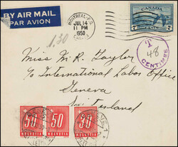1946-1950, 3 Briefe mit Schweizer Nachportomarken, 15 Rp. bis 150 Rp. ...