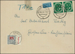 1946-1955, 4 Frankaturen mit 10 - 25 Rp.-Nachportomarken, fehlerfrei. ...