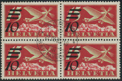 10/15 Rp., sauber gestempelter Viererblock mit Zentrumstempel BERN27 ...