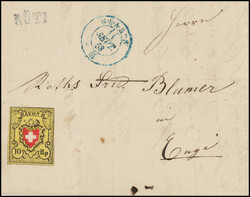 RÜTI, blauer Stabstempel, dazu der blaue GLARUS 11 SEPT 58, nach ...