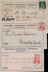 1908/13, 3 versch. Private Klebeadress-Zettel Gebrüder Ackermann, ...