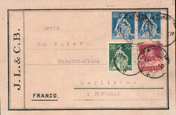 J.L. & C.B., Burgdorf, Klebezettel mit 2x 40Rp. Helvetia mit ...