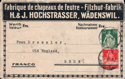 50+10Rp. Helvetia mit Schwert + Tell Eindrucke auf Klebezettel H.& ...
