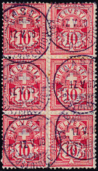 1900, Basel Kreispostdirektion in violett auf 6er Block ...