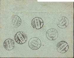 1886, Irrläufer R-Brief von Hinweil nach Wädensweil, rs. 8 Stempel, ...