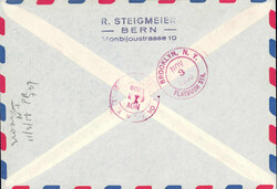 1958, 80Rp. + 1.20Fr. hist. Bilder, FDC BERNE mit Luftpost nach USA ...