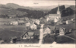 1910, "Haslen", s/w Lichtdruckkarte, mit passendem Zweikreisstempel ...