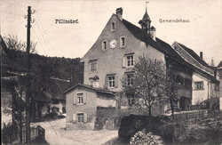 1915, "Füllinsdorf. Gemeindehaus", s/w Lichtdruckkarte, per Feldpost ...