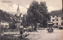 1935, "Reigoldswil", s/w Lichtdruckkarte mit Orion Post-Auto, von ...