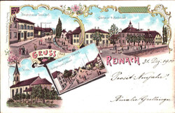 1900, "Gruss aus Reinach", farbige Lithokarte mit vier ...