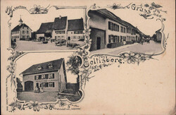 ca. 1910, "Gruss aus Seltisberg", s/w Lichtdruckkarte mit drei ...