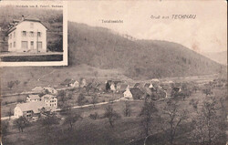 ca. 1910, "Gruß aus Tecknau", s/w Lichtdruckkarte mit Totalansicht ...