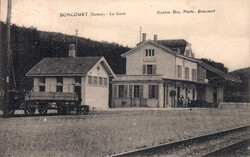 1914, "Boncourt - La Gare", s/w Lichtdruckkarte vom Bahnhof, mit ...