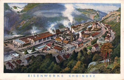 ca. 1910, "Eisenwerke Choindez", farbige Foto-Lithokarte, rückseitig ...