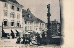 1903, "Delémont", s/w Lichtdruckkarte, belebte Strassenansicht, ...