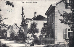 1915, "Fahy - Frontière Suisse", s/w Lichtdruckkarte, belebte ...