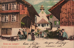 1904, "Gruss aus Lungern", farbige Foto-Lithokarte mit belebter ...