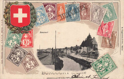 1906, "Boncourt", s/w Lichtdruckbild auf farbiger Prägekarte mit ...