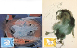 Thema Kunst: "Hans Erni", zwei farbige, nummerierte Maximumkarten mit ...