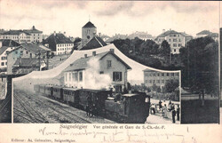 1904, "Saignelégier - Vue générale et Gare", s/w Lichtdruckkarte ...
