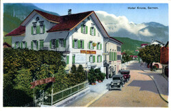 1929, "Hotel Krone, Sarnen", farbige Lichtdruckkarte mit Oldtimer, ...