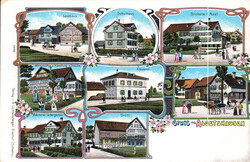 ca. 1900, "Gruss aus Algetshausen", farbige Lithokarte mit acht ...
