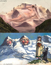 Thema Kunst: "Die Jungfrau" bzw. "Die Jungfraubahn", zwei farbige ...